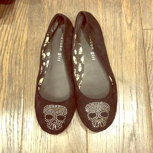 Madden girl black suede skull flats